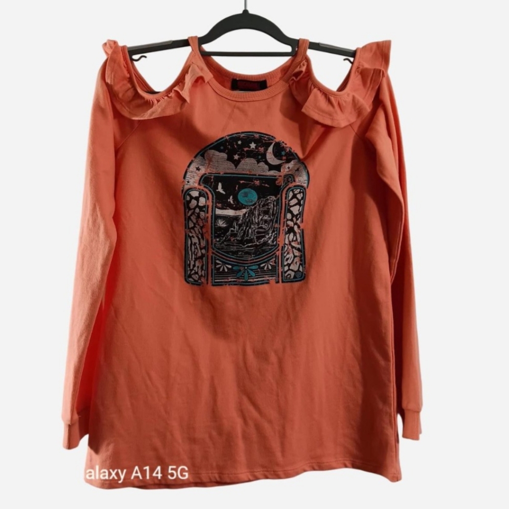 ROCK & ROLL Denim Women's Long Sleeve Pullover Graphic Sweatshirt